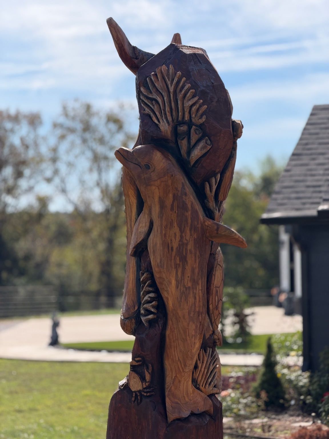 A closer look at the carved dolphin