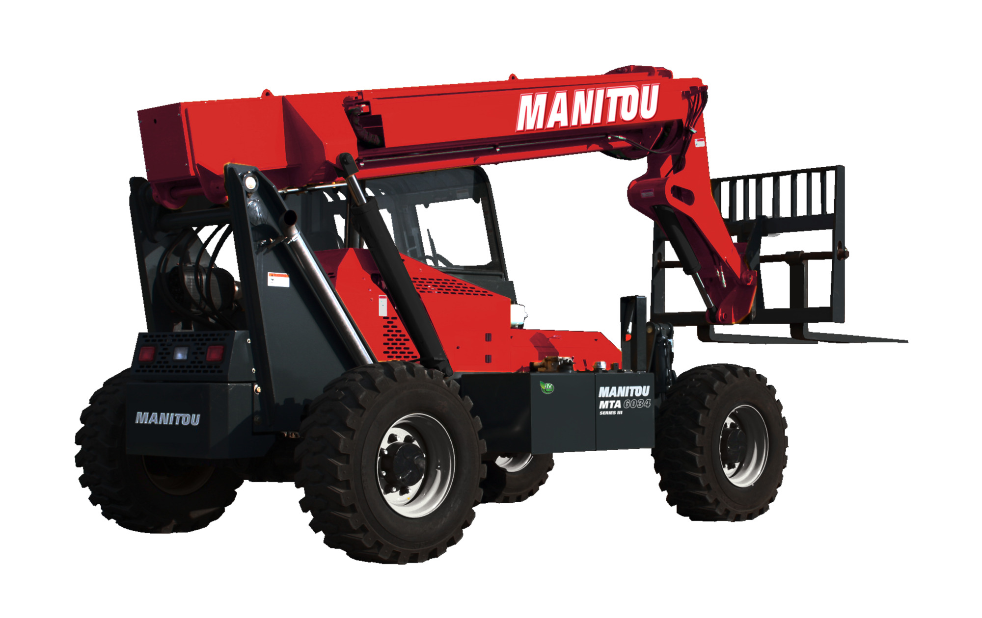Red Manitou MTA 6034 telehandler with forks