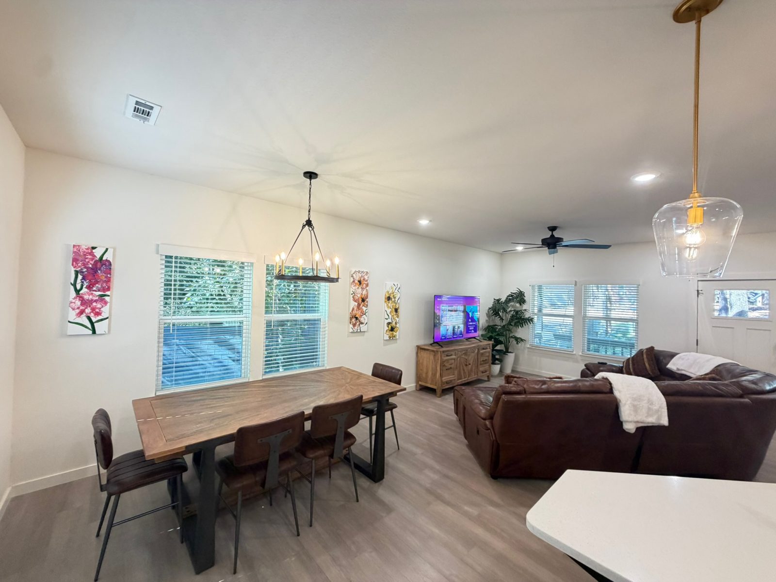 Dining table beside the living area