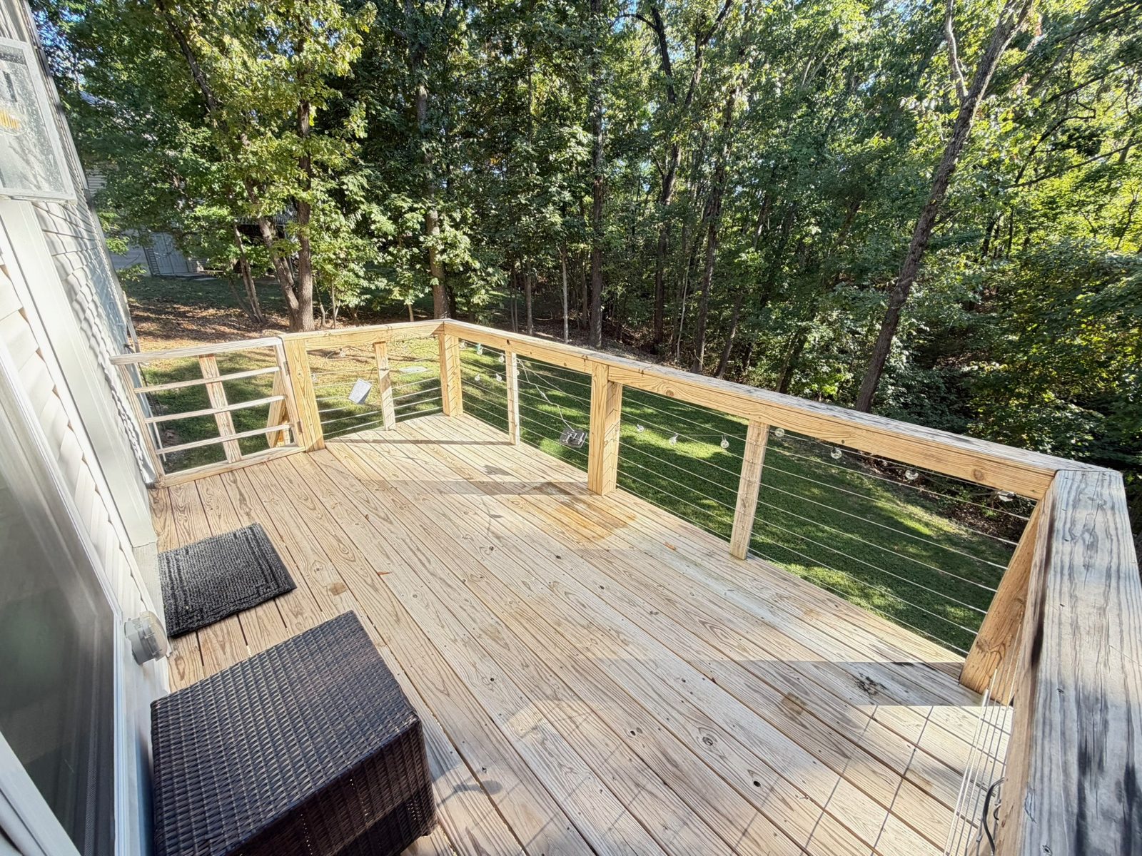 Back deck and wooded setting