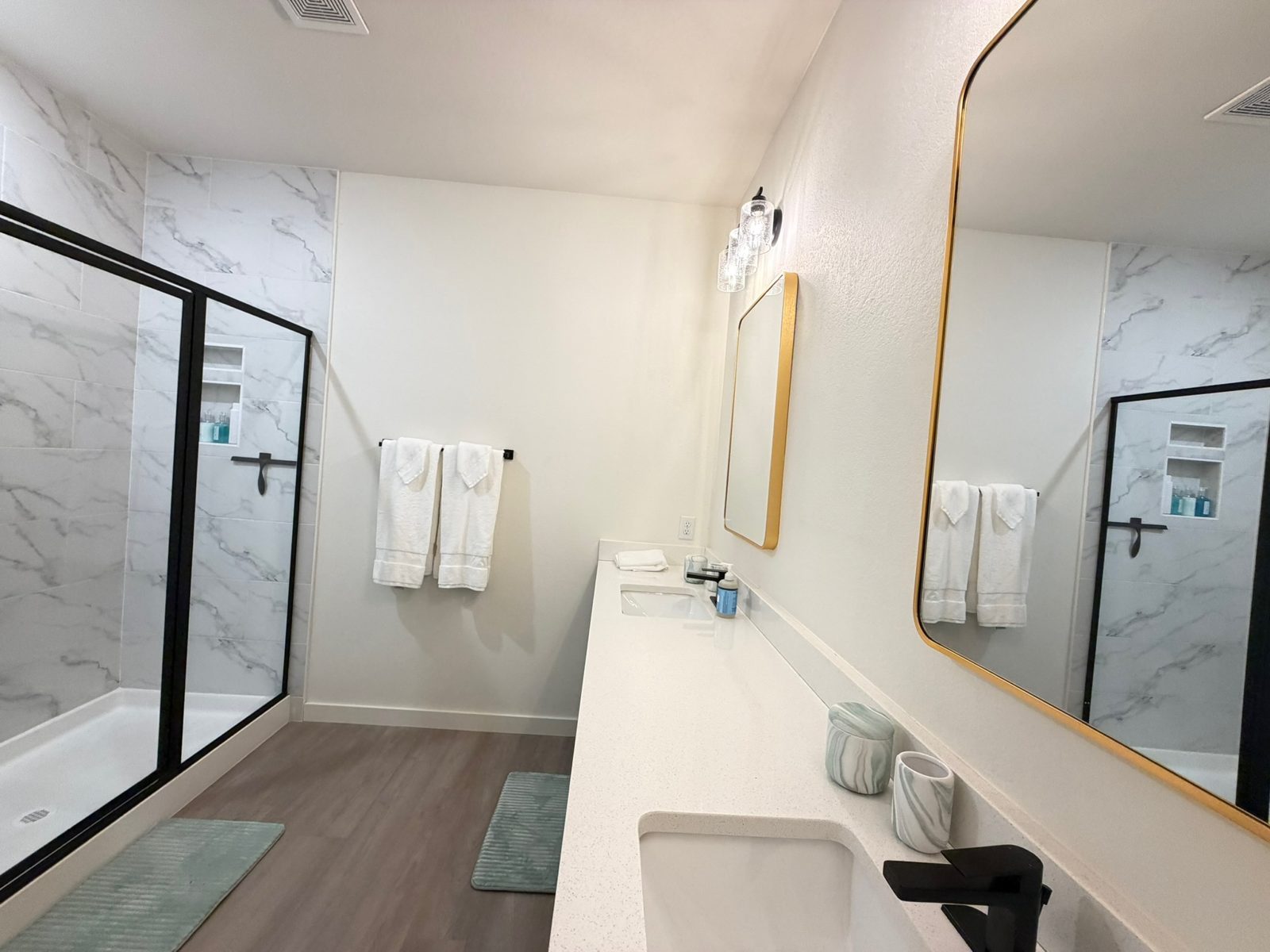 Walk-in shower and vanity